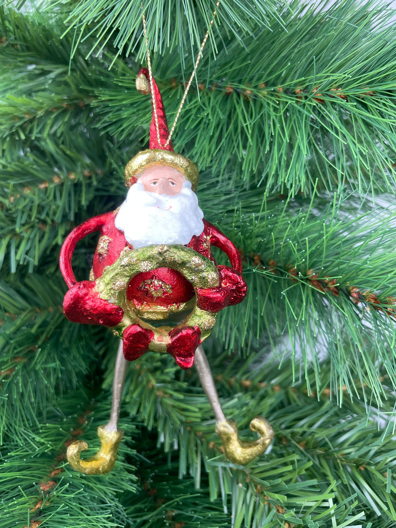 Weihnachtsmann Gabenträger Weihnachten Baumschmuck Figur Deko Anhänger Ornament Christbaumschmuck 16 cm rot mit Kranz