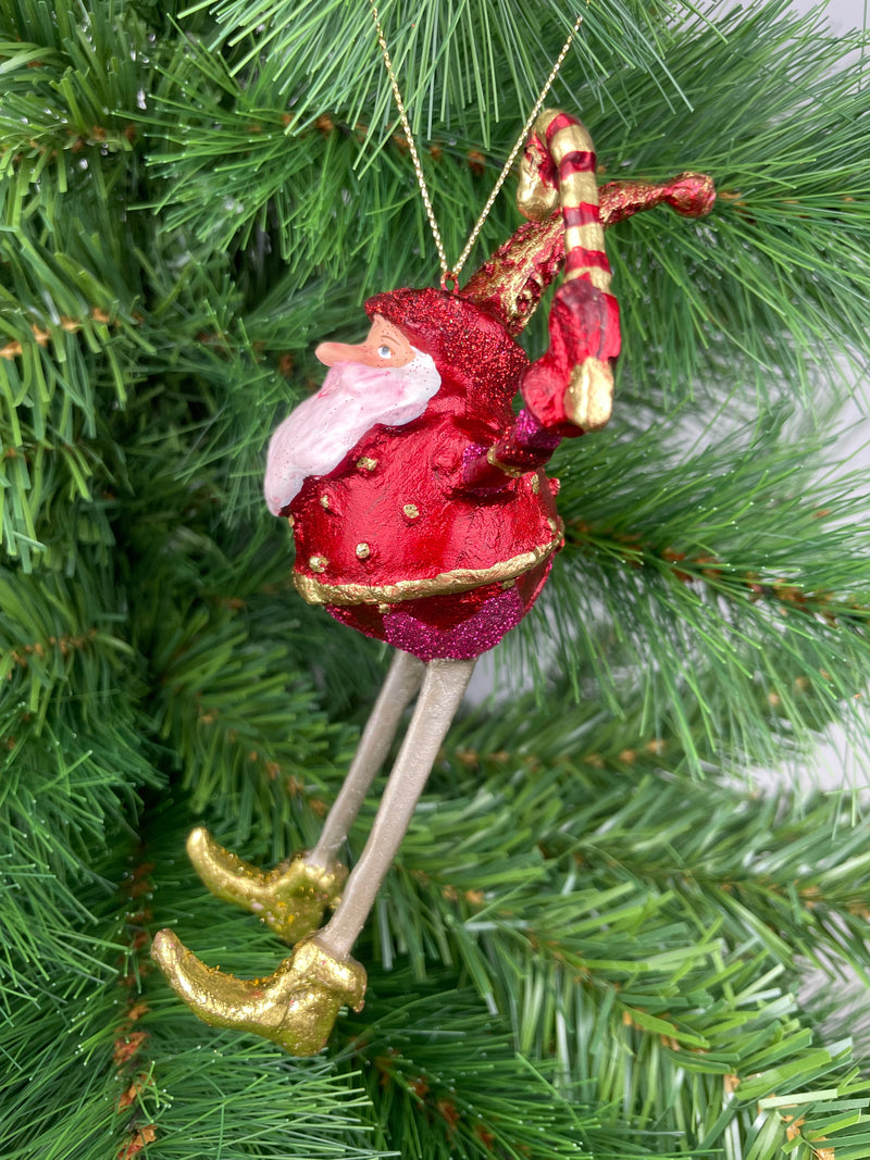 Baumschmuck Weihnachtsmann mit langen Beinen und Stab Christbaumschmuck Weihnachten Ornament 16 cm rot-gold