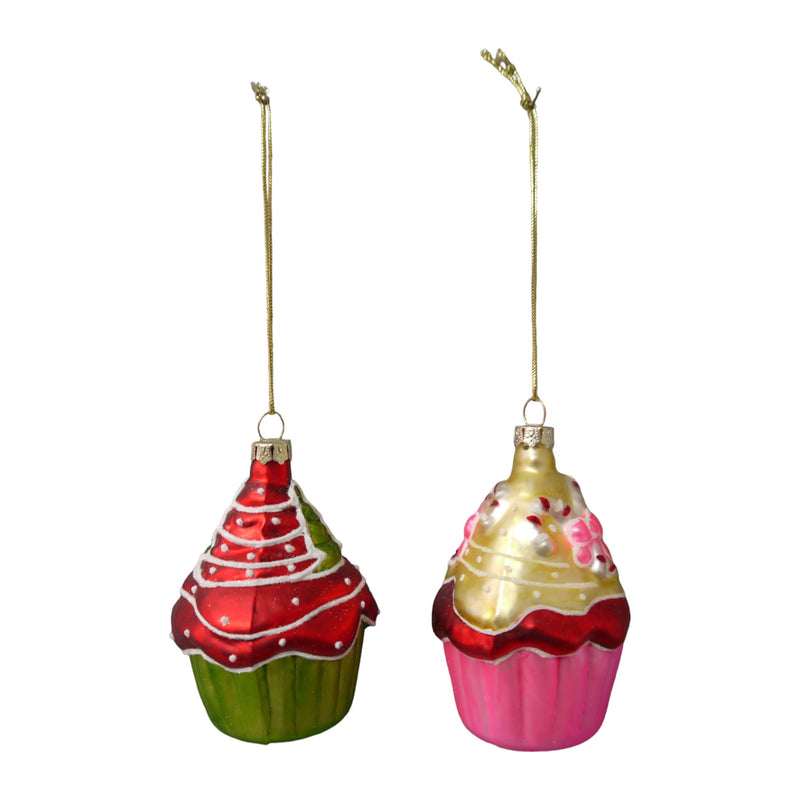 4-er Set Cupcakes Törtchen Muffins glänzend Glas Weihnachtsbaum Weihnachtskugeln  Christbaumschmuck Weihnachten B/H: 6/8 cm