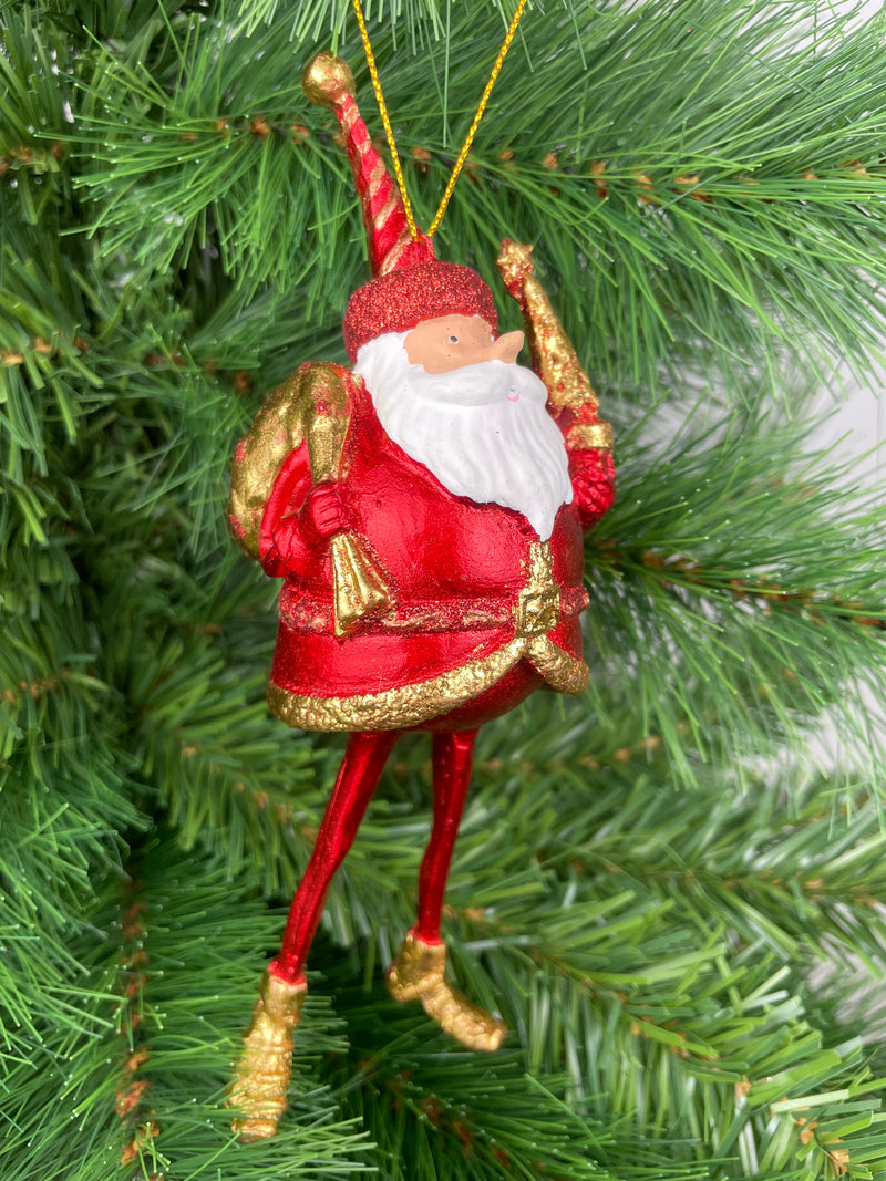 Baumschmuck Weihnachtsmann mit langen Beinen, Baum und Geschenksäckchen in rot gold Anhänger Ornament 17,5 cm