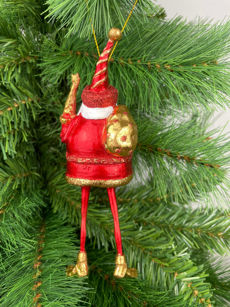 Baumschmuck Weihnachtsmann mit langen Beinen, Baum und Geschenksäckchen in rot gold Anhänger Ornament 17,5 cm