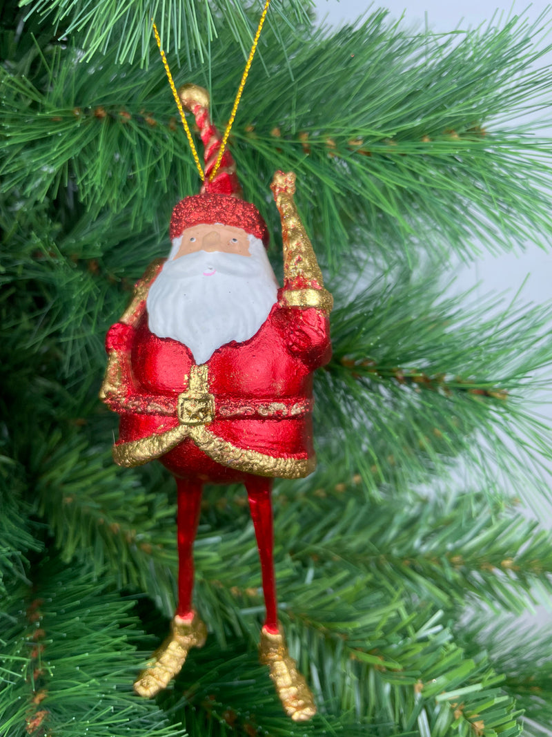 Baumschmuck Weihnachtsmann mit langen Beinen, Baum und Geschenksäckchen in rot gold Anhänger Ornament 17,5 cm