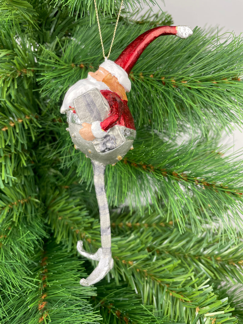 Weihnachtsmann Gabenträger Weihnachten Baumschmuck Figur Deko Anhänger Ornament Christbaumschmuck 18  cm Silber-rot mit Geschenk