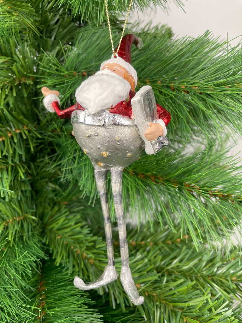 Weihnachtsmann Gabenträger Weihnachten Baumschmuck Figur Deko Anhänger Ornament Christbaumschmuck 18  cm Silber-rot mit Geschenk