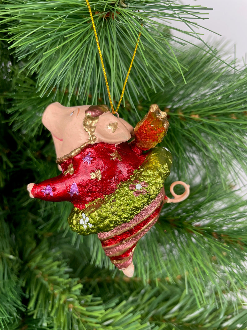 Christbaumschmuck Figur "Ballerina-Schwein mit Flügeln" Hänger Weihnachten grün-rot 8,5 cm hoch