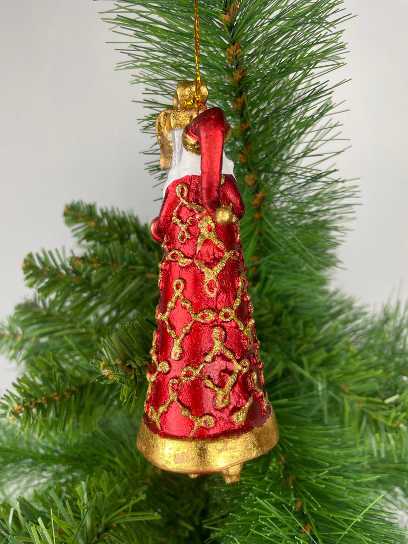 Baumschmuck Weihnachtsmann in langem rot goldenen Mantel Anhänger mit Geschenk 13,5 cm