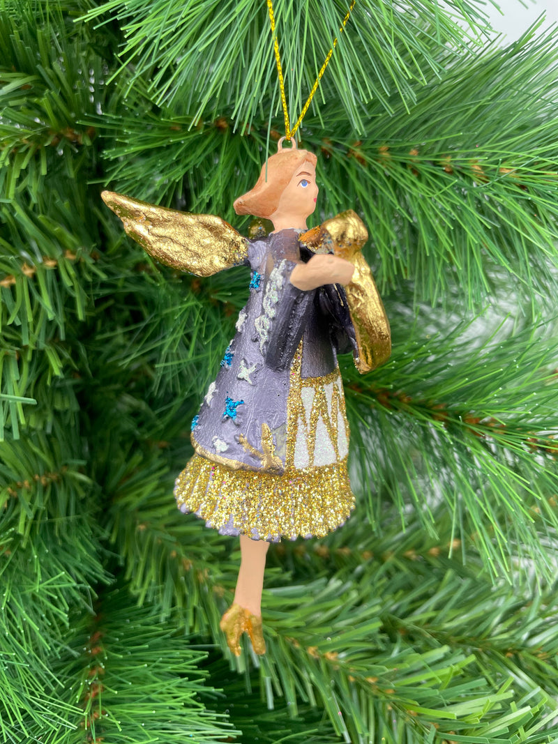 Christbaumschmuck Figur Enge lila blau-weiß-gold mit Harfe Hänger Baumschmuck 15cm hoch