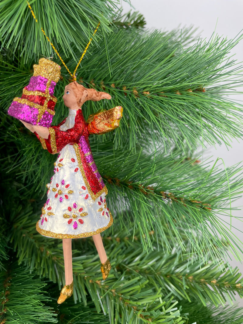 Christbaumschmuck Figur Engel weiß-rot mit Geschenken Hänger Baumschmuck 15cm