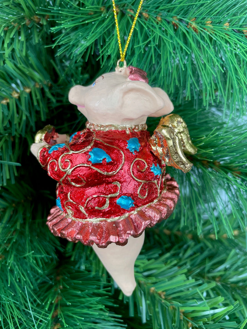 Christbaumschmuck Figur "Schwein mit Flügeln" Anhänger türkis-rot Weihnachten 10,5 cm