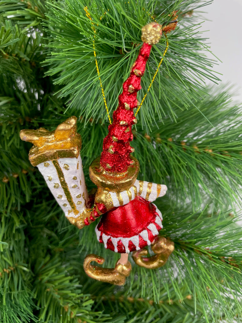 Kleiner Weihnachtsmann Elf Wichtel Gabenträger Weihnachten Deko Christbaumschmuck 14 cm Rot Weiß Gold mit Geschenk