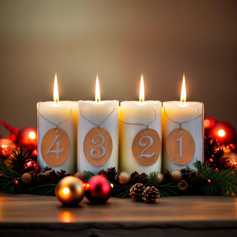 1 Set Adventskalender Zahlen 1,2,3,4 zur Befestigung mit Draht für Kerzen Rost H/B/T 7/5/0,1 cm Metall