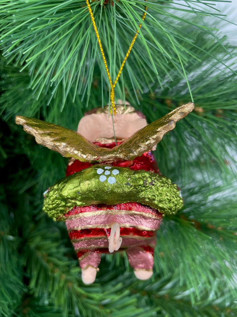 Christbaumschmuck Figur "Ballerina-Schwein mit Flügeln" Hänger Weihnachten grün-rot 8,5 cm hoch