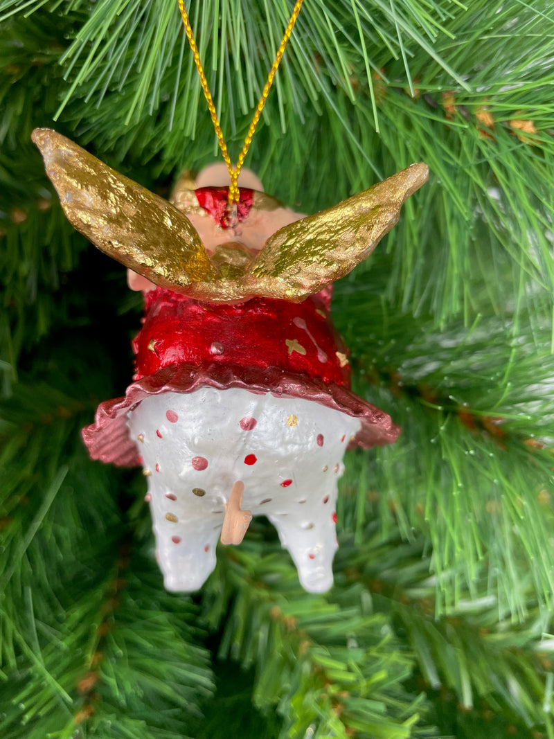 Christbaumschmuck Figur "Schwein mit Flügeln und Stern" Hänger weiß-rot Weihnachten 9,5 cm hoch