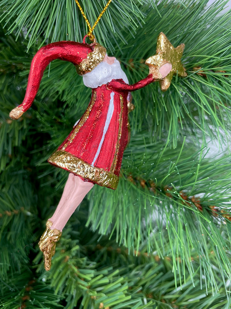 Weihnachtsmann Gabenträger Weihnachten Baumschmuck Figur Deko Hänger Christbaumschmuck 12 cm Rot Gold mit Stern und Säckchen