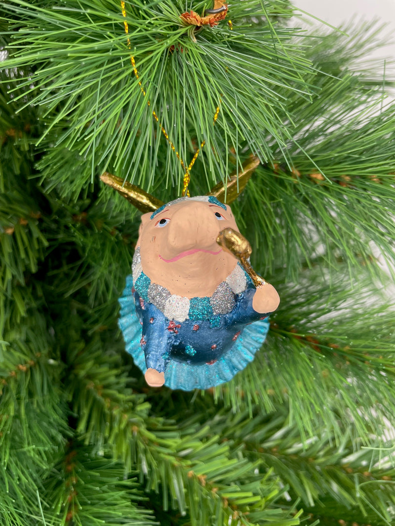 Christbaumschmuck Ballerina Schwein mit Flügeln und Stern blau-türkis 10cm hoch