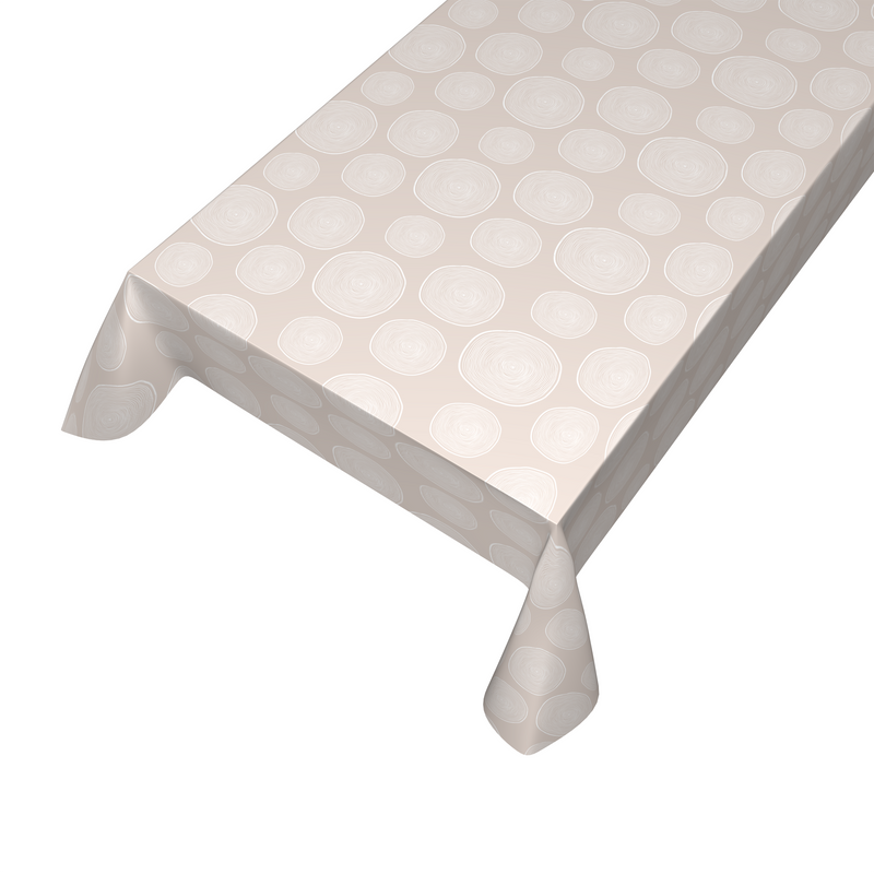 Wachstuchtischdecke Stockholm beige mit weißen Kreisen PVC Wachstuch Leinenprägung Breite: 140cm Länge wählbar