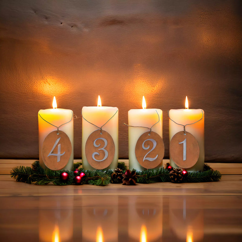 1 Set Adventskalender Zahlen 1,2,3,4 zur Befestigung mit Draht für Kerzen Rost H/B/T 7/5/0,1 cm Metall