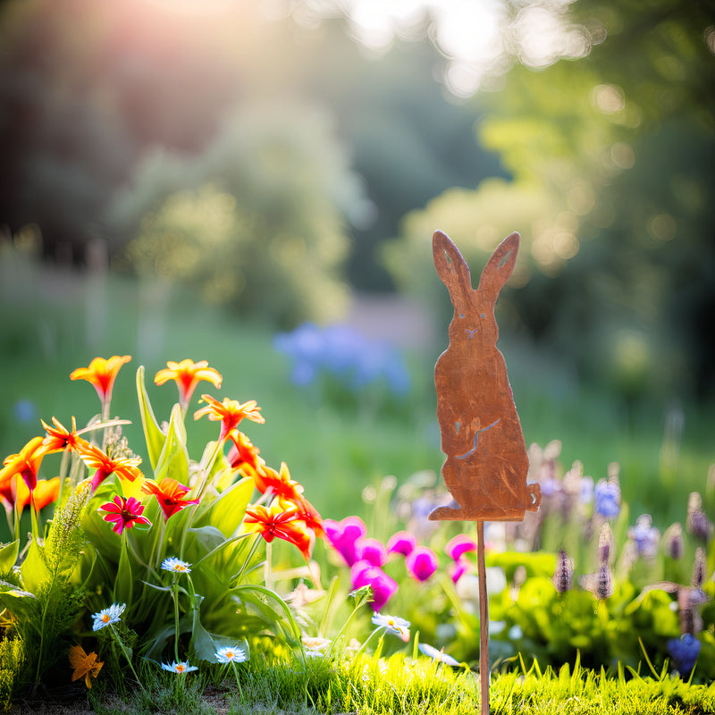 Deko Rost Stecker Ostern Hase sitzend Bodenstecker Gartendeko Stab Edelrost Beetstecker 56cm Gesamthöhe