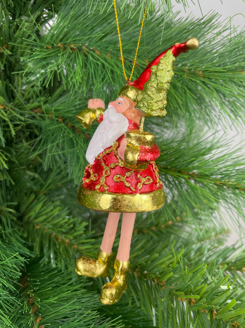 Baumschmuck Weihnachtsmann in rot-gold mit Bäumchen und Glocke Anhänger Ornament 15cm