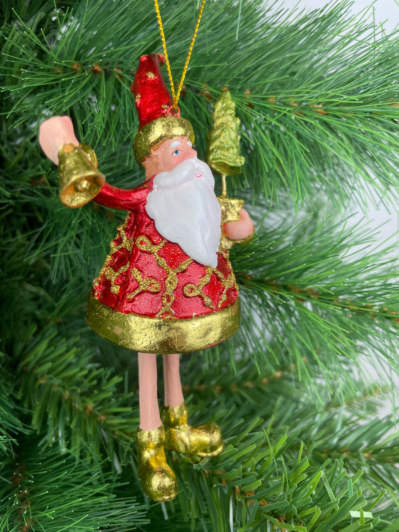 Baumschmuck Weihnachtsmann in rot-gold mit Bäumchen und Glocke Anhänger Ornament 15cm