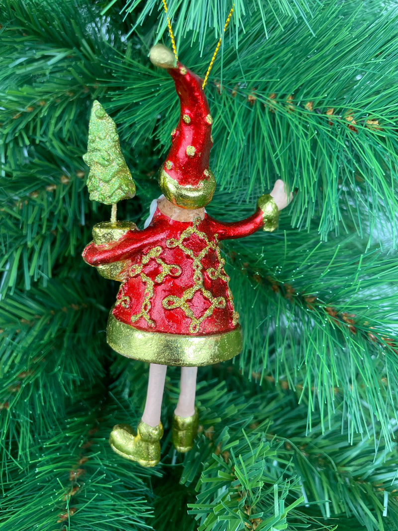 Baumschmuck Weihnachtsmann in rot-gold mit Bäumchen und Glocke Anhänger Ornament 15cm