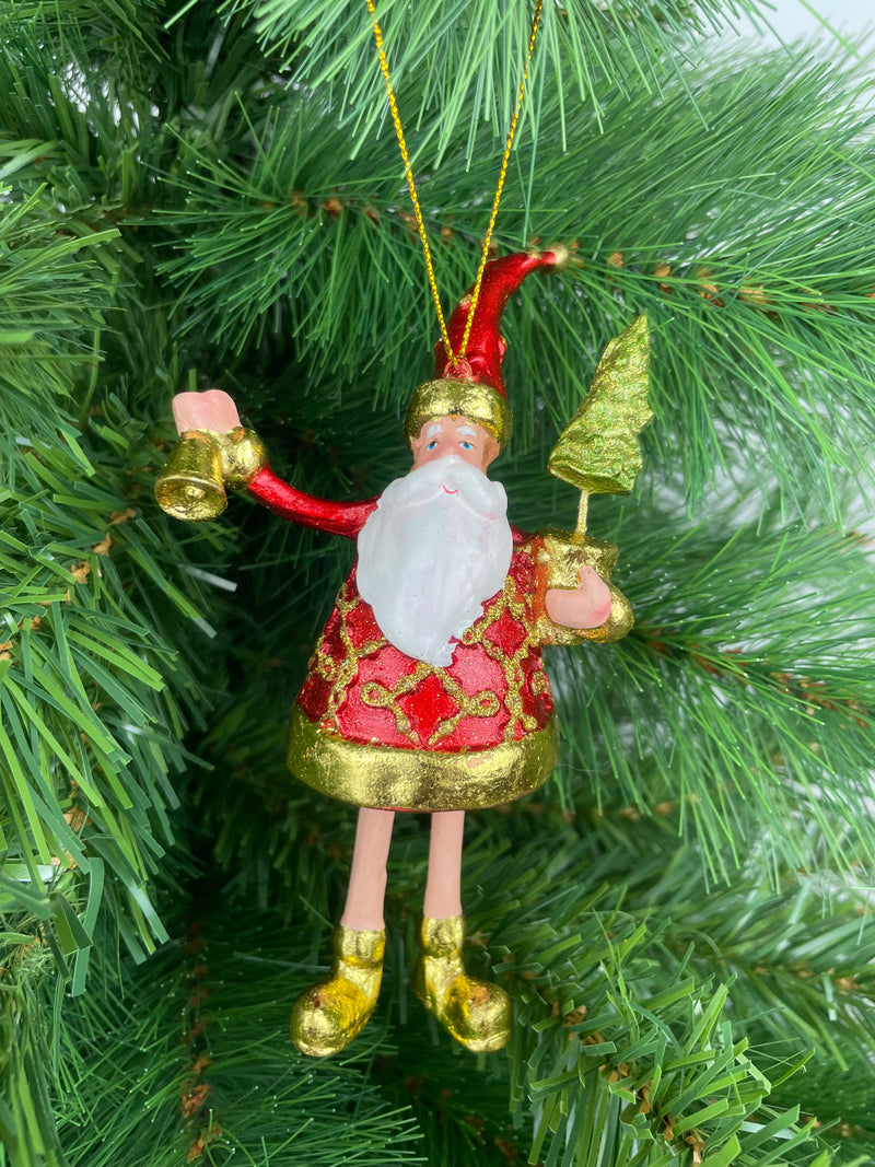 Baumschmuck Weihnachtsmann in rot-gold mit Bäumchen und Glocke Anhänger Ornament 15cm