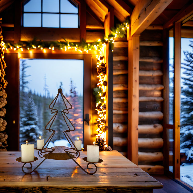 Adventskranz Kerzenhalter Tannenbaum zum Hinstellen Kerzenständer mit 4 Tellern für Kerzen aus Metall rostfarben Weihnachten Dekoration 36cm hoch x 39cm Durchmesser