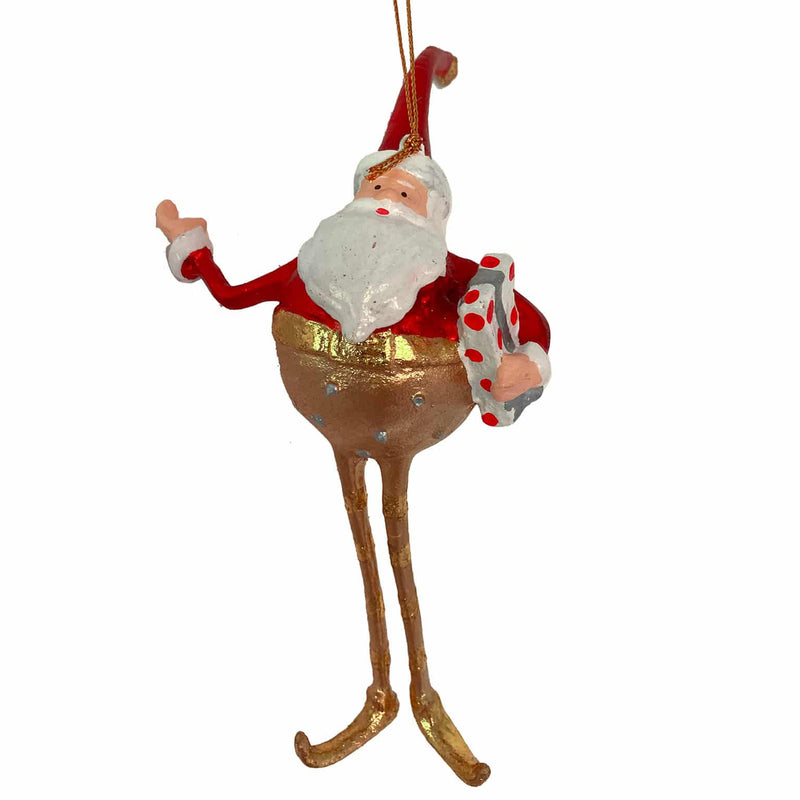 Weihnachtsmann Gabenträger Weihnachten Baumschmuck Figur Deko Anhänger Ornament Christbaumschmuck 16 cm rot-gold mit Geschenk