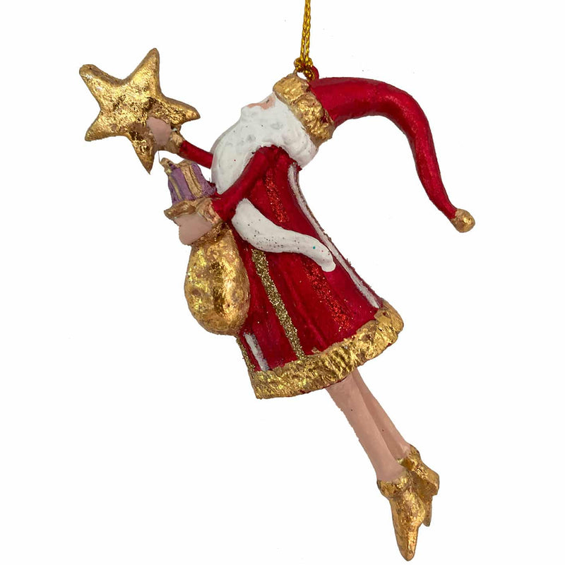 Weihnachtsmann Gabenträger Weihnachten Baumschmuck Figur Deko Hänger Christbaumschmuck 12 cm Rot Gold mit Stern und Säckchen