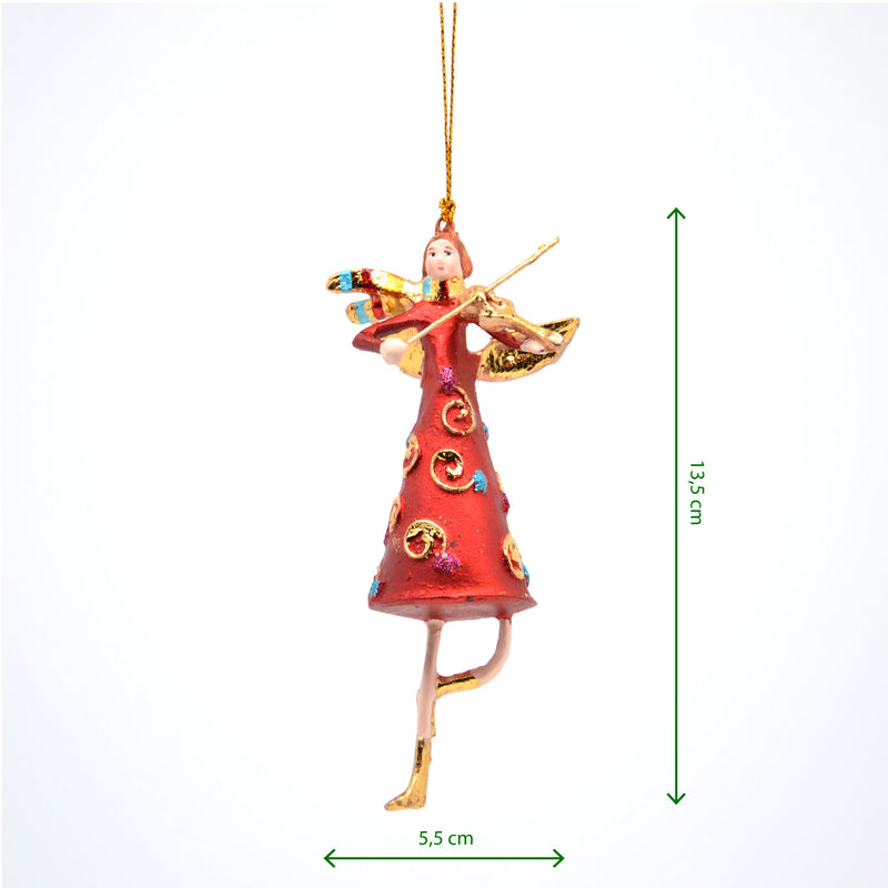 Christbaumschmuck  Engel mit Flügeln und Geige in rot-goldenem Kleid Baumschmuck 14cm