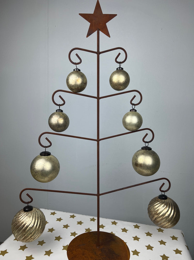 Tannenbaum mit Stern zum Hinstellen aus Metall mit Edelrost und 8 Haken für Zierschmuck  Weihnachten Fensterdekoration 90cm hoch x 56cm breit