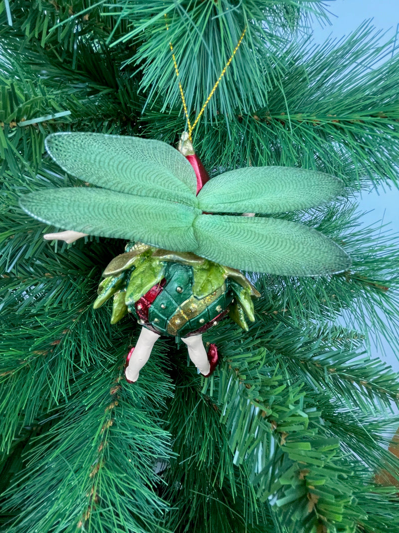 Pummelelfe Baumschmuck Figur "Dicke Elfe" Fee grün-gold Hänger Ostern Frühling Weihnachten 15cm