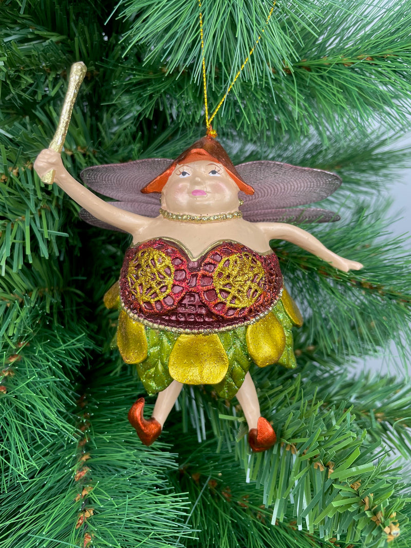 Pummelelfe Baumschmuck Figur "Dicke Elfe" Fee kupfer-grün-gold Hänger Ostern Frühling Weihnachten 15cm