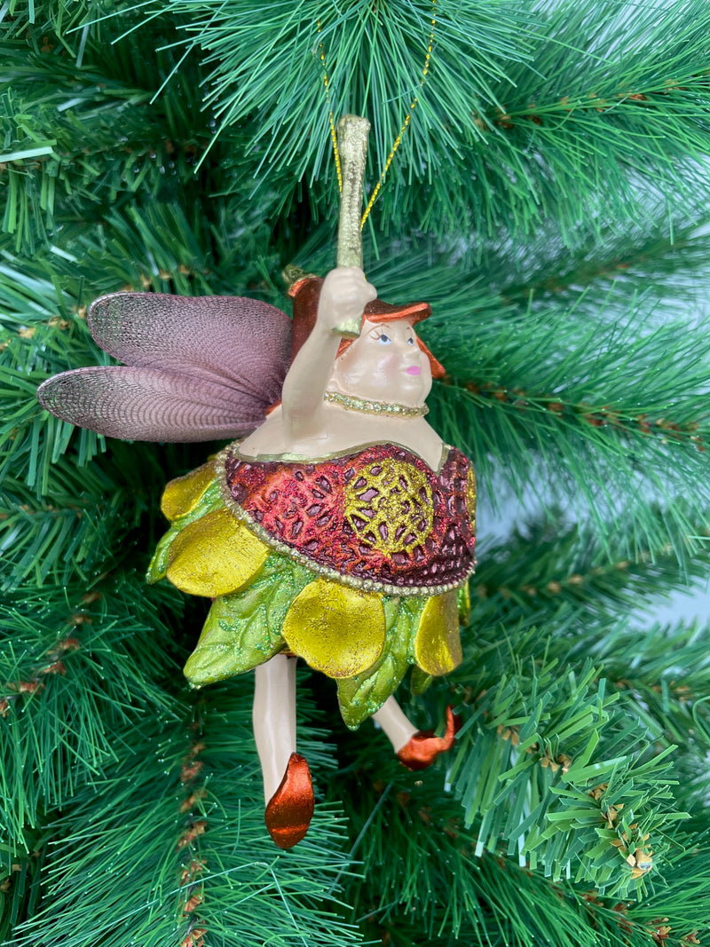 Pummelelfe Baumschmuck Figur "Dicke Elfe" Fee kupfer-grün-gold Hänger Ostern Frühling Weihnachten 15cm