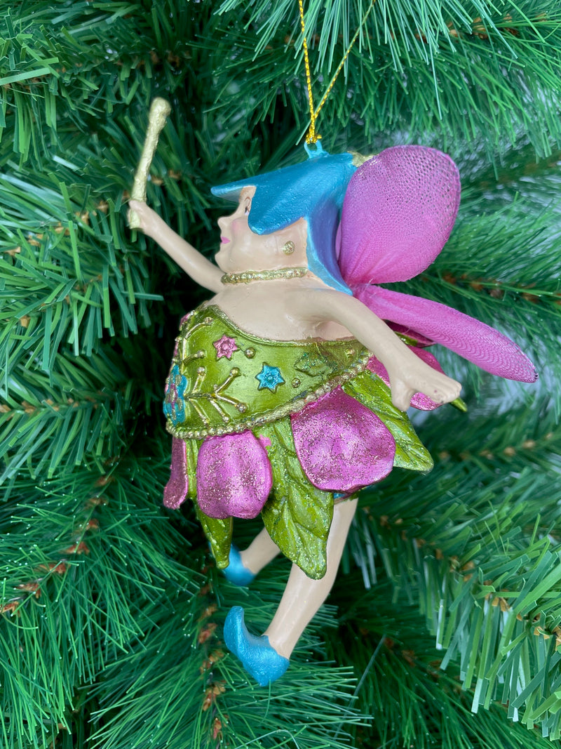 Pummelelfe Baumschmuck Figur "Dicke Elfe" Fee hellgrün-pink Hänger Ostern Frühling Weihnachten 15cm