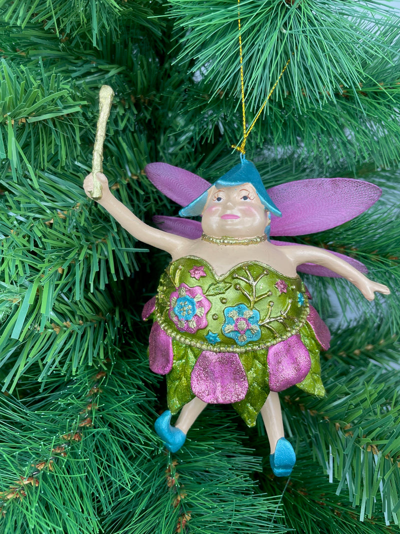 Pummelelfe Baumschmuck Figur "Dicke Elfe" Fee hellgrün-pink Hänger Ostern Frühling Weihnachten 15cm