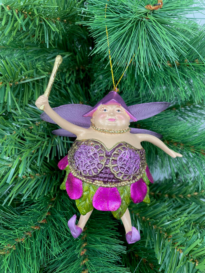 Pummelelfe Baumschmuck Figur "Dicke Elfe" Fee lila-grün Hänger Ostern Frühling Weihnachten 15cm