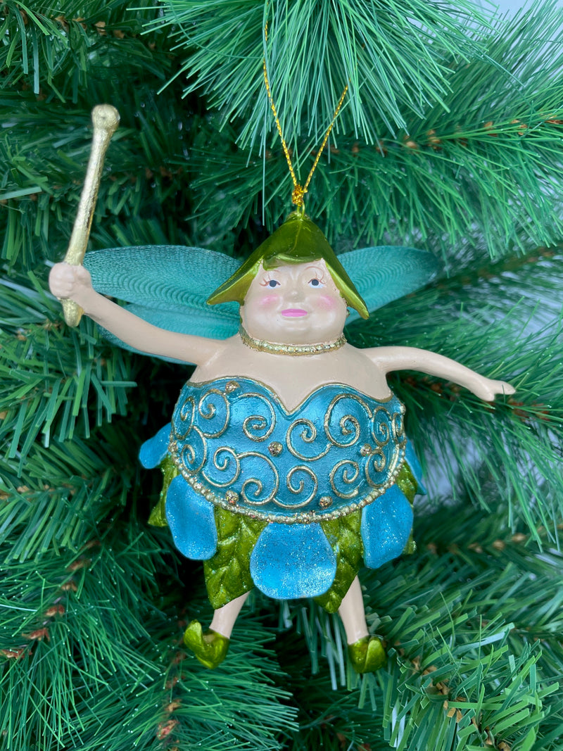 Pummelelfe Baumschmuck Figur "Dicke Elfe" Fee türkis-grün-gold Hänger Ostern Frühling Weihnachten 15cm