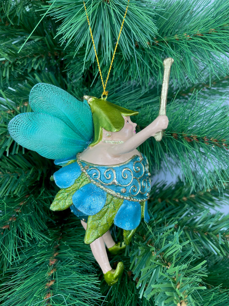 Pummelelfe Baumschmuck Figur "Dicke Elfe" Fee türkis-grün-gold Hänger Ostern Frühling Weihnachten 15cm