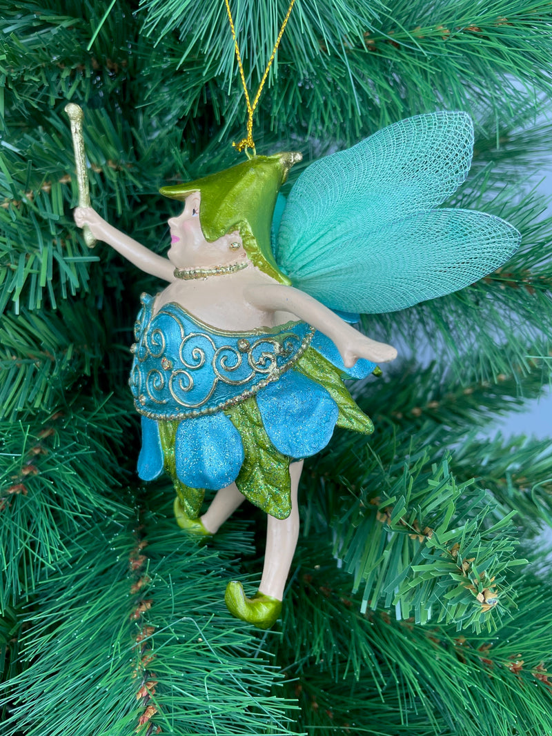 Pummelelfe Baumschmuck Figur "Dicke Elfe" Fee türkis-grün-gold Hänger Ostern Frühling Weihnachten 15cm