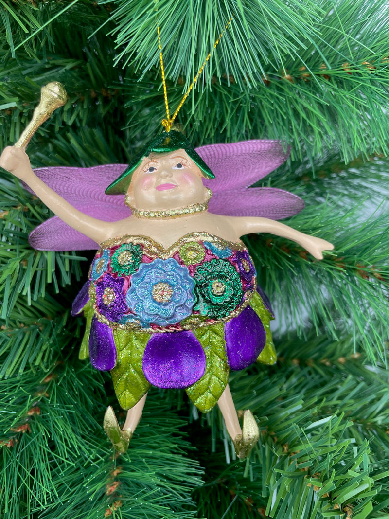 Pummelelfe Baumschmuck Figur "Dicke Elfe" Fee violett-grün Hänger Ostern Frühling Weihnachten 15cm