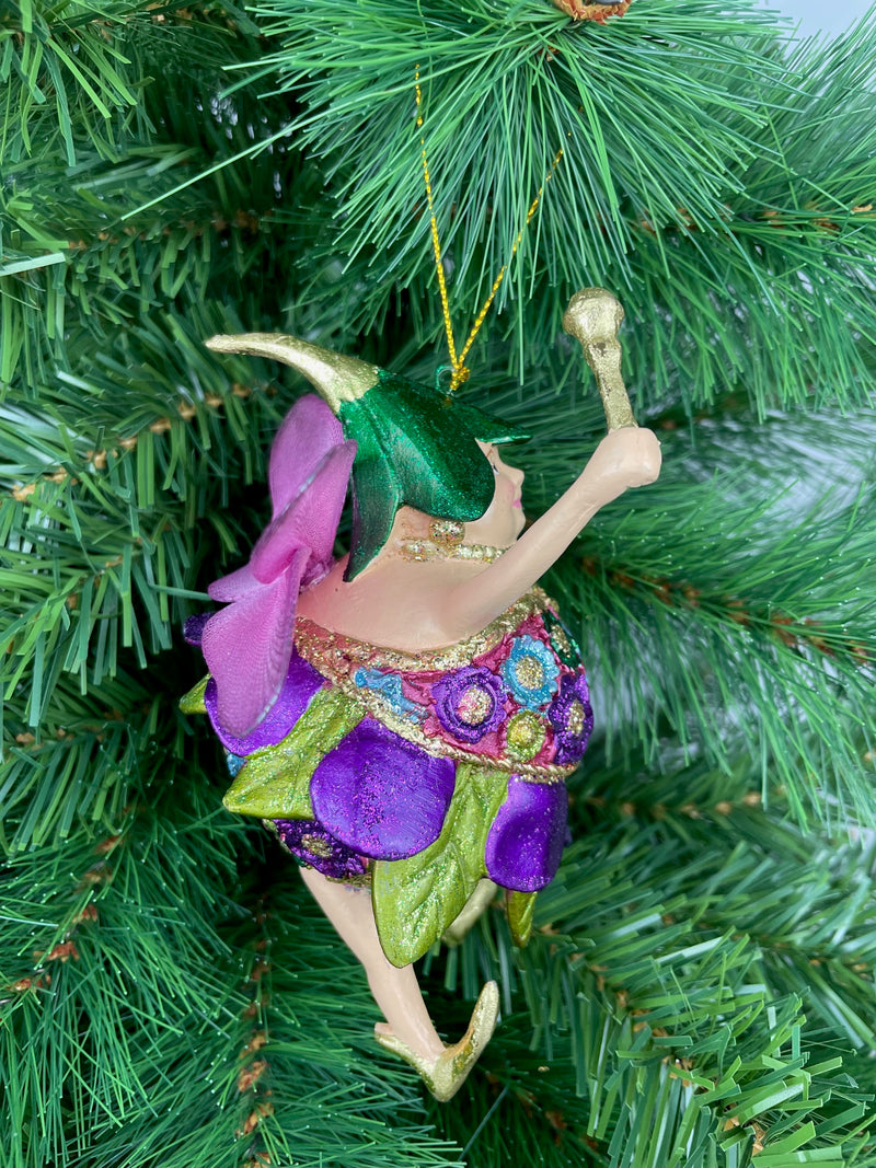 Pummelelfe Baumschmuck Figur "Dicke Elfe" Fee violett-grün Hänger Ostern Frühling Weihnachten 15cm