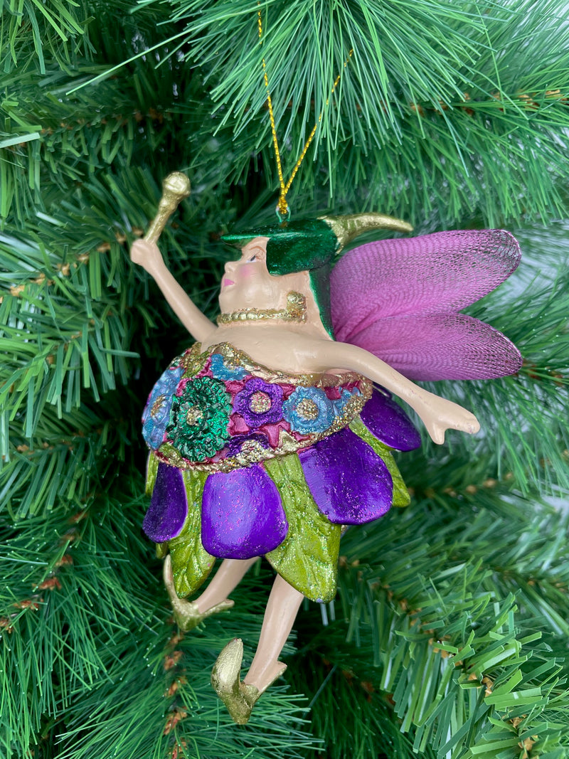 Pummelelfe Baumschmuck Figur "Dicke Elfe" Fee violett-grün Hänger Ostern Frühling Weihnachten 15cm