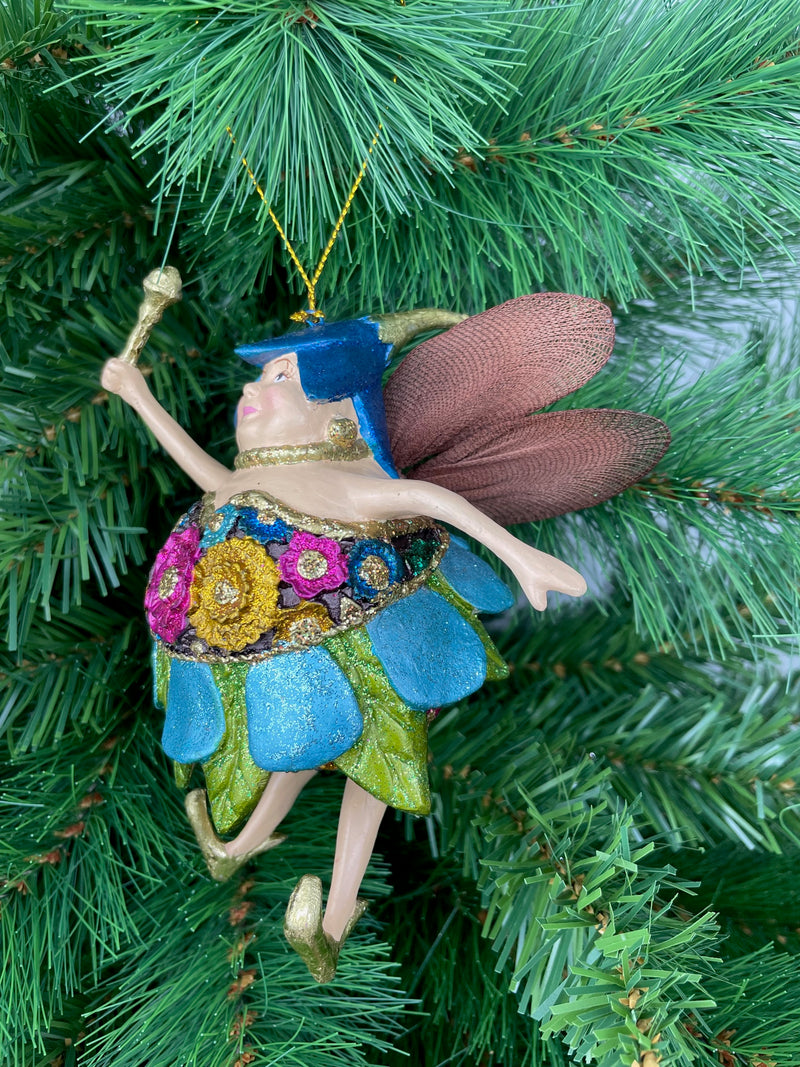 Pummelelfe Baumschmuck Figur "Dicke Elfe" Fee türkis-blau Hänger Ostern Frühling Weihnachten 15cm