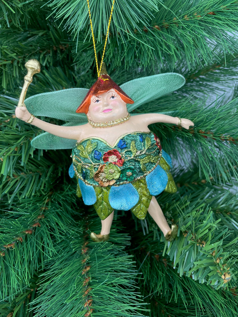 Pummelelfe Baumschmuck Figur "Dicke Elfe" Fee hellblau-grün Hänger Ostern Frühling Weihnachten 15cm