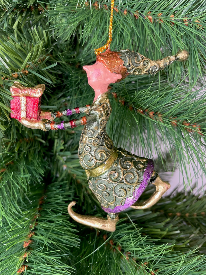 Christbaumschmuck Figur Gabenträger Hänger Baumschmuck grün-lila 13 cm