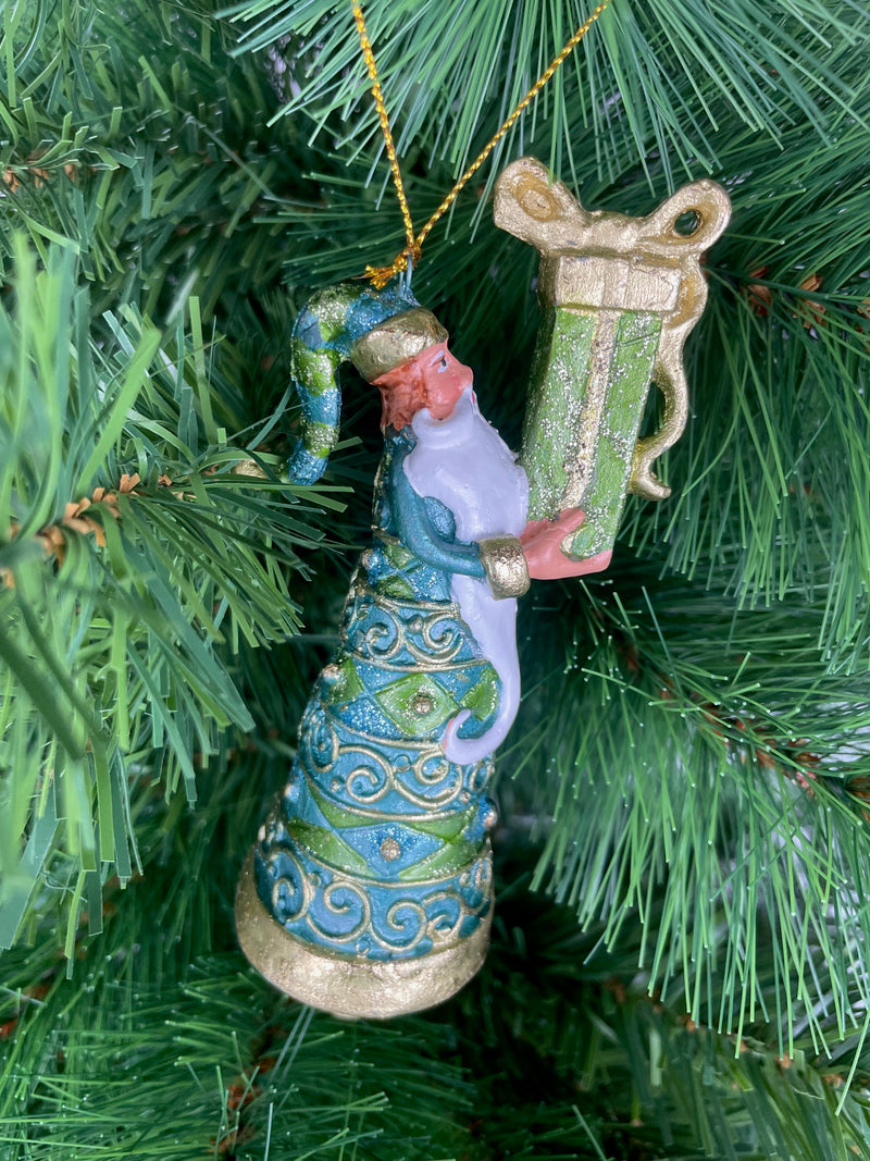 Christbaumschmuck Figur Weihnachtsmann Gabenträger Hänger grün-türkis 14 cm