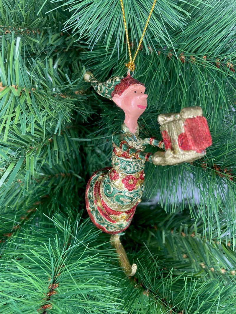 Christbaumschmuck Figur Gabenträger Hänger Baumschmuck grün-rot-gold 13 cm