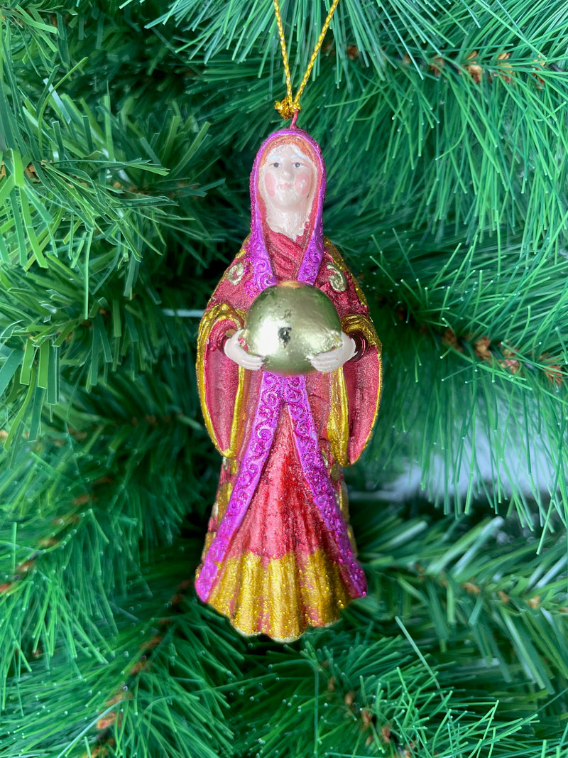 Zauberin Hexe Weihnachten Baumschmuck Figur Deko Hänger Christbaumschmuck 12 cm rot-gold