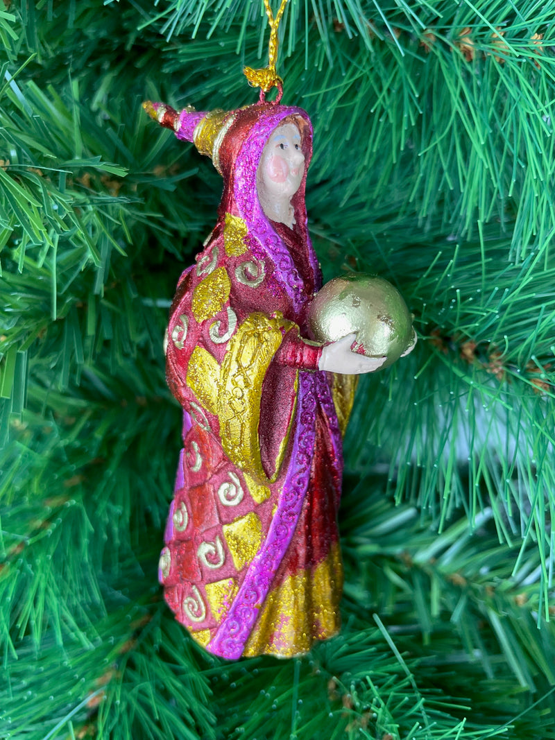 Zauberin Hexe Weihnachten Baumschmuck Figur Deko Hänger Christbaumschmuck 12 cm rot-gold